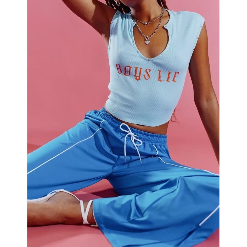 Boys Lie Blue Rebel Studded Ribbed Crop Top Rare Blue Orange Size S